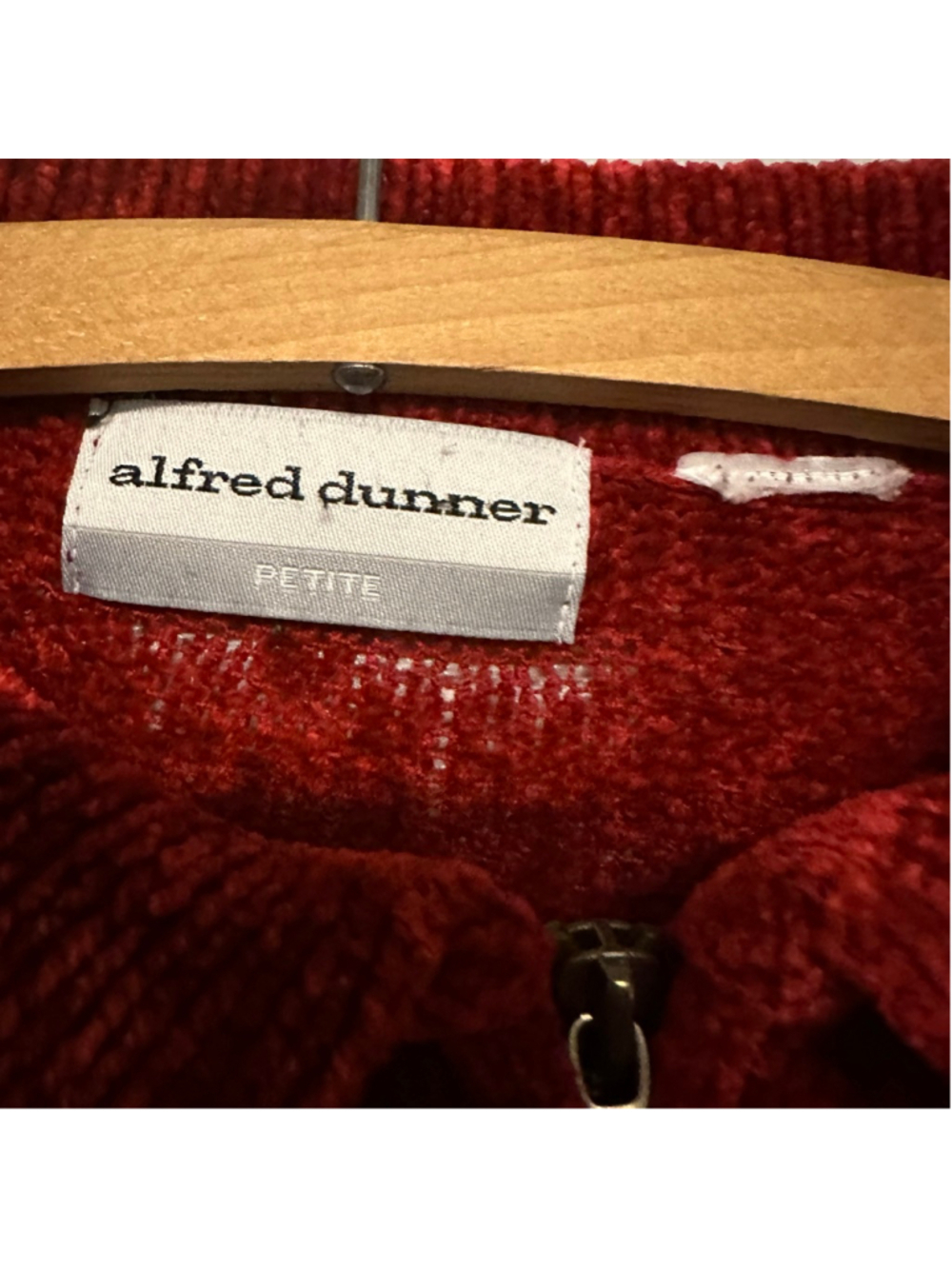 Women's Alfred Dunner size medium Petite Red Chenille Quarter-Zip Sweater - Picture 2 of 5